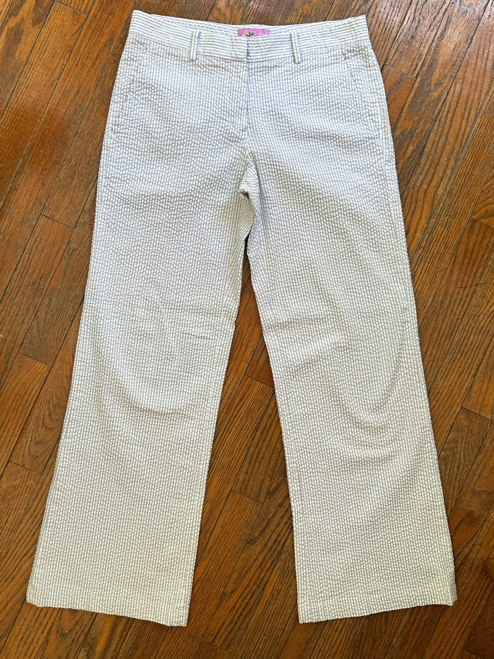 Lilypod Blue White Seersucker Striped Pants Preppy Resort Coastal